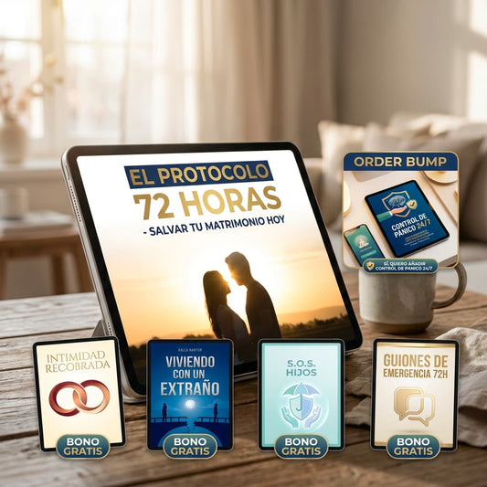 El Protocolo 72 Horas: Salvar tu Matrimonio hoy + 4 BONOS exclusivos + Kit Escudo de Paz + Audios de meditación y superación.
