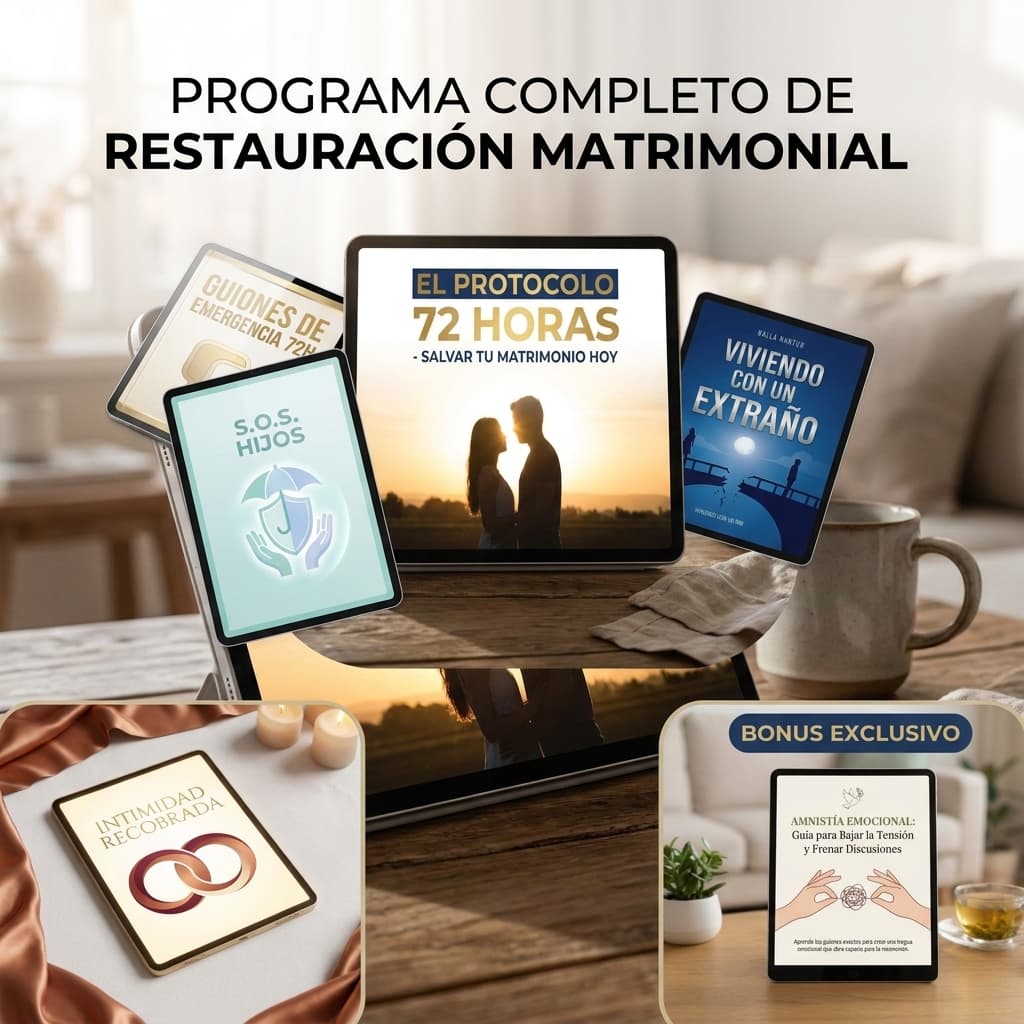 El Protocolo 72 Horas: Salvar tu Matrimonio hoy + 4 BONOS exclusivos + Kit Tregua Inmediata + Audios de meditación y superación.